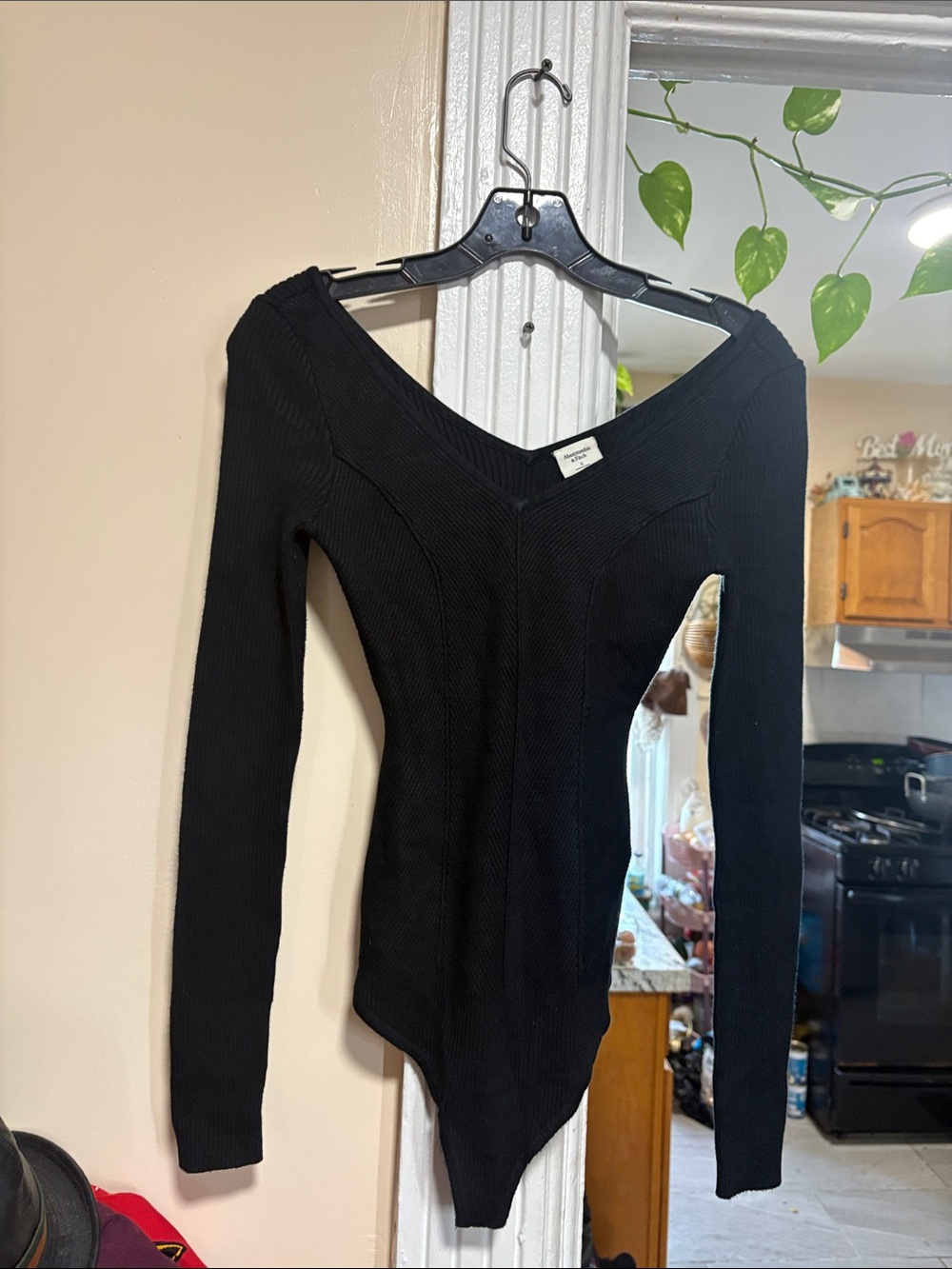 Abercrombie & Fitch Black V-Neck Ribbed Bodysuit Sweater